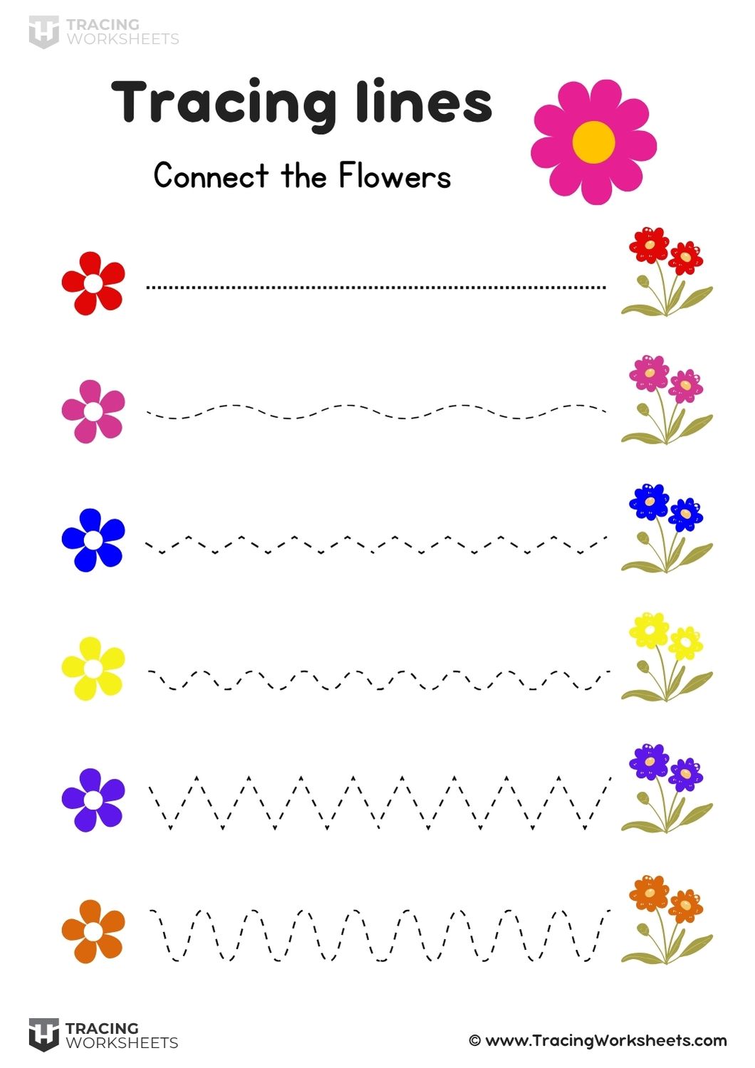 Connect Flower line tracing worksheet