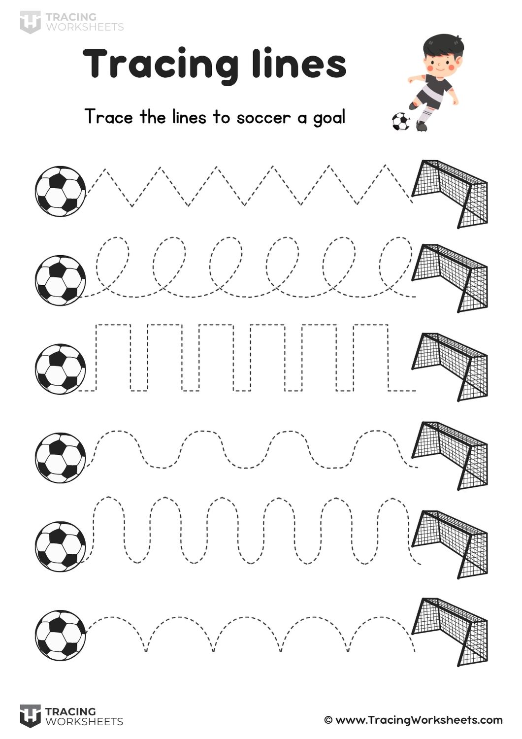 Soccer Goal line tracing worksheet