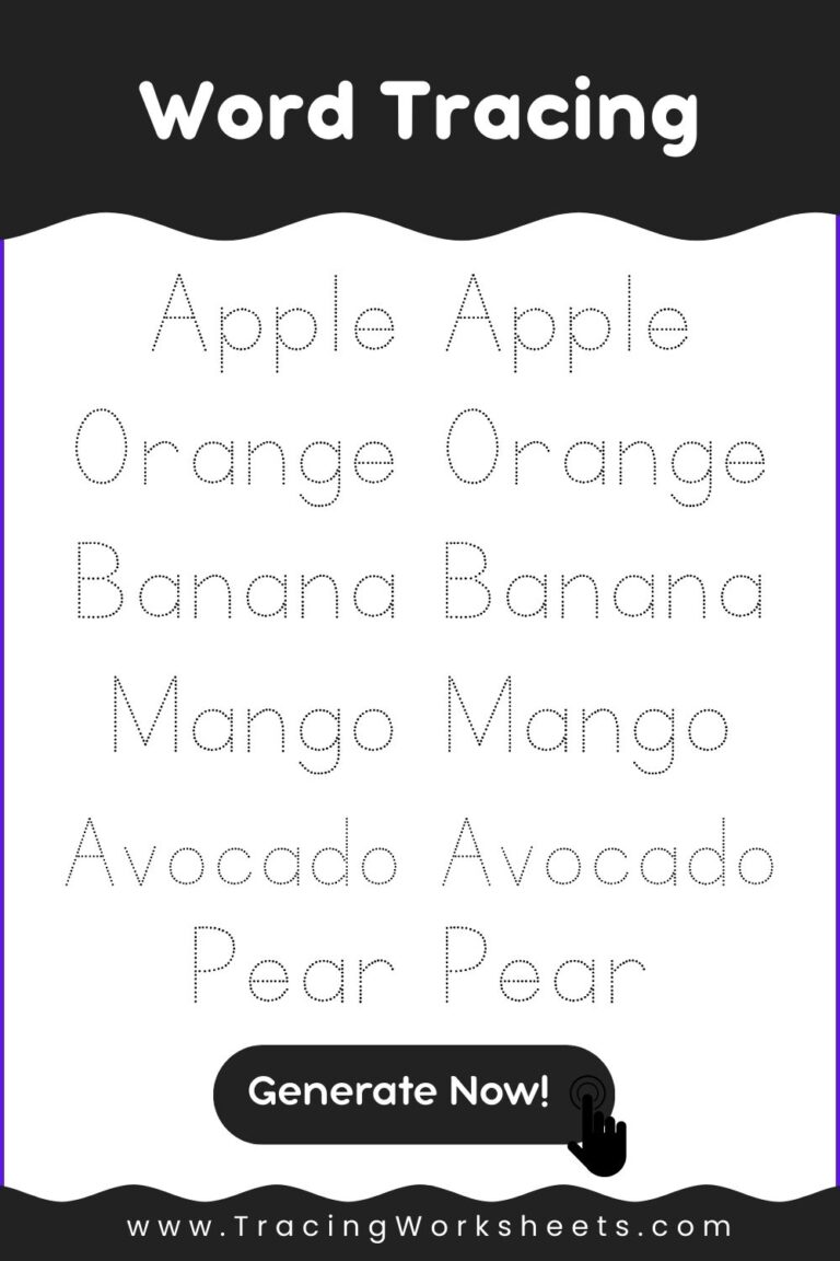 Word Tracing Worksheets Generator - Free Printable
