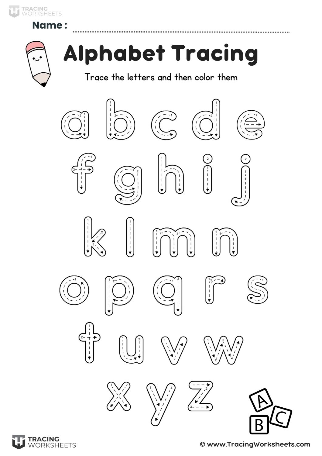 Friendly Lowercase Letters Tracing (a-z)