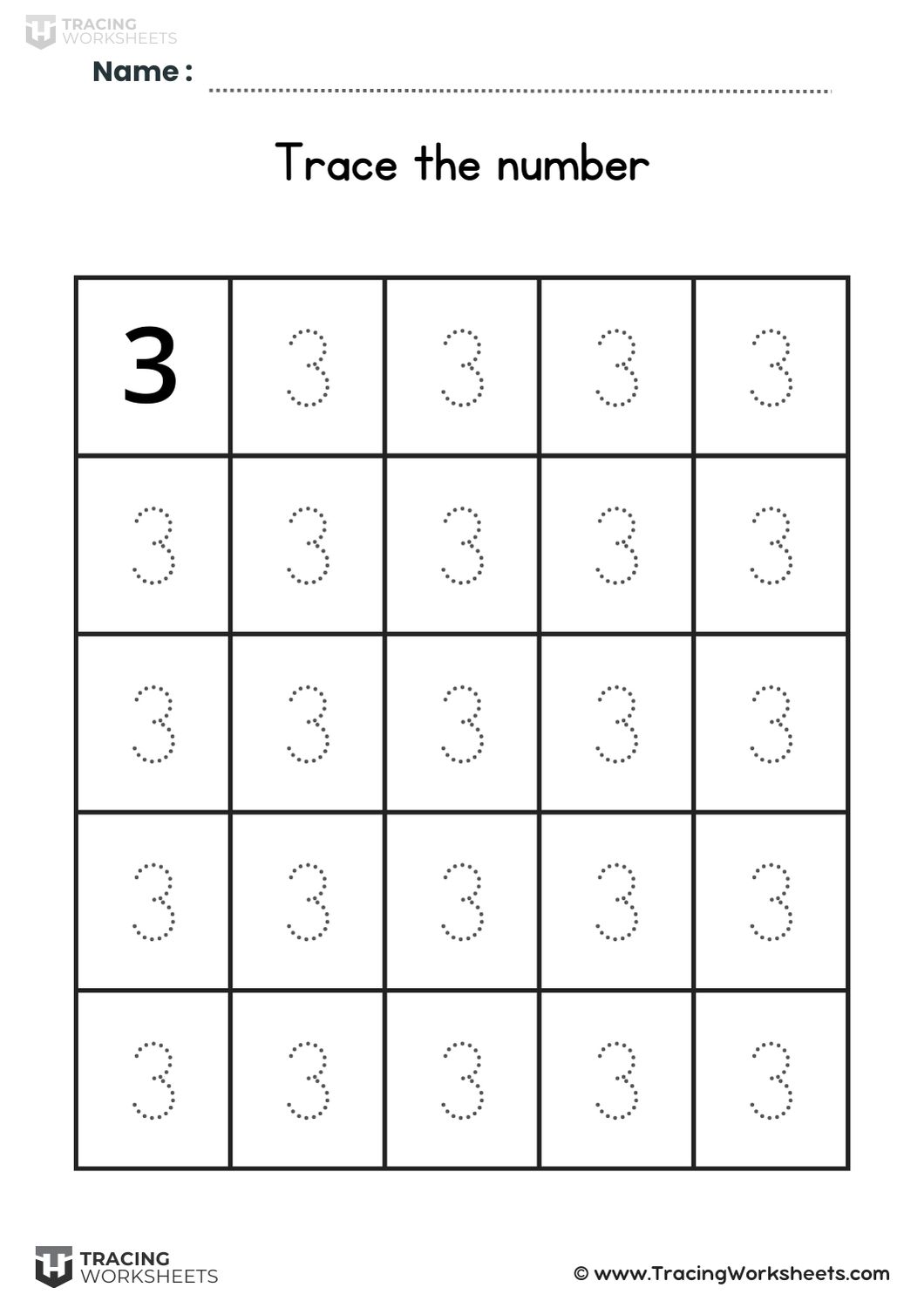 Grid practice for tracing number 3