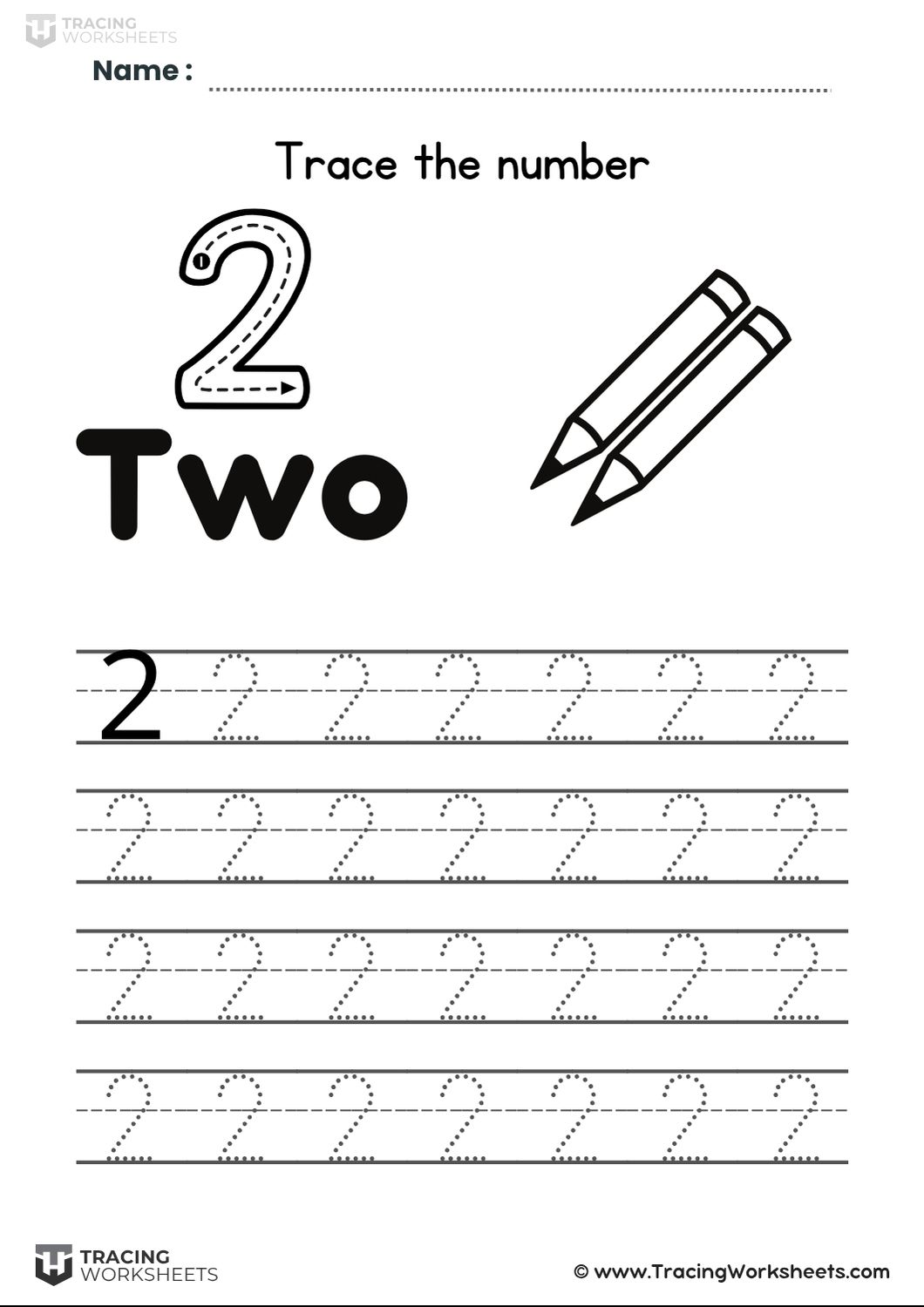 Handwriting practice for number 2