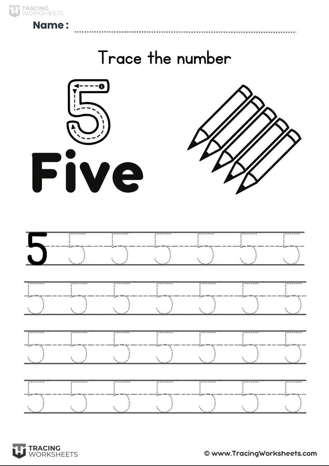 Handwriting practice for number 5