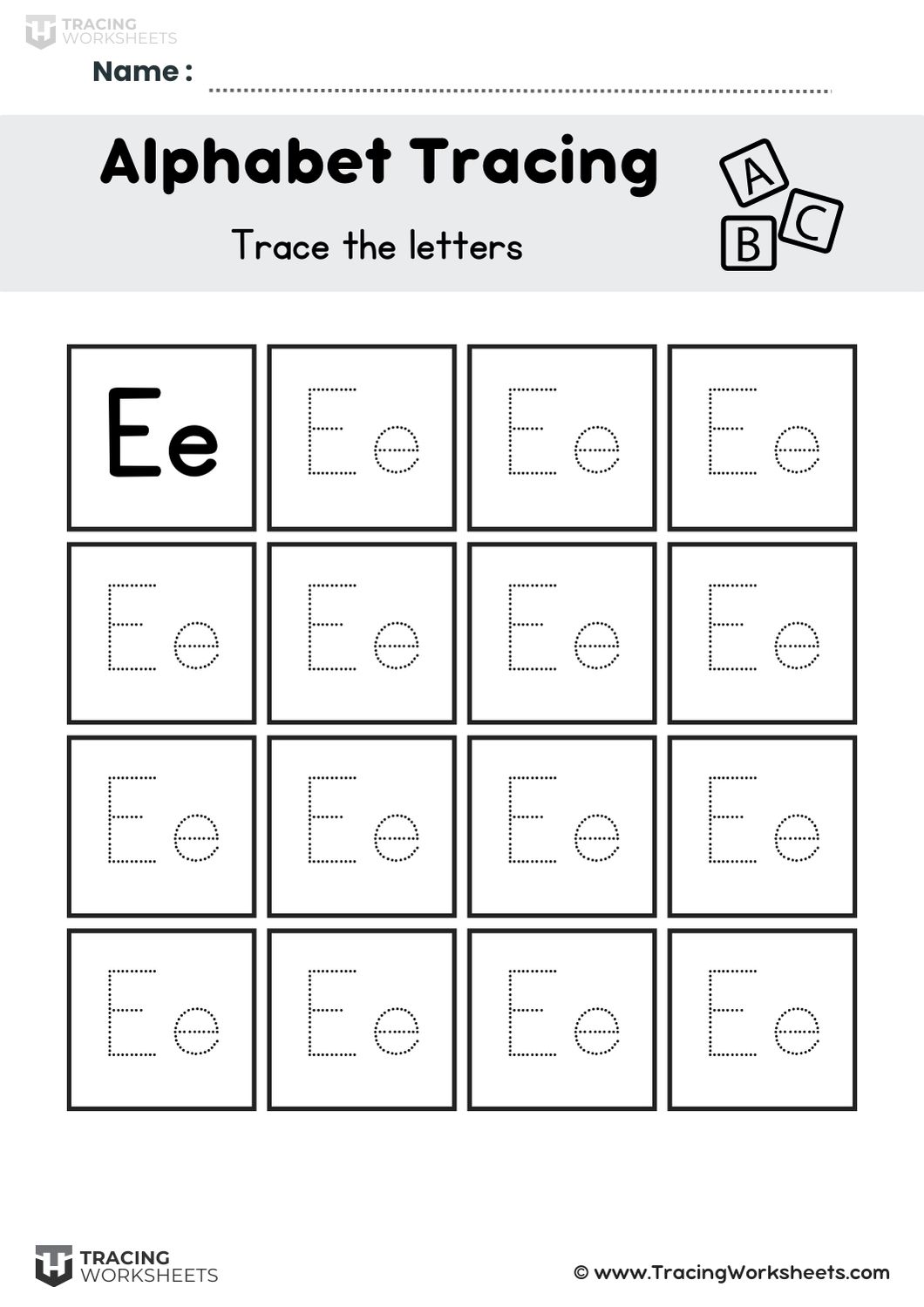Letter E Grid Practice
