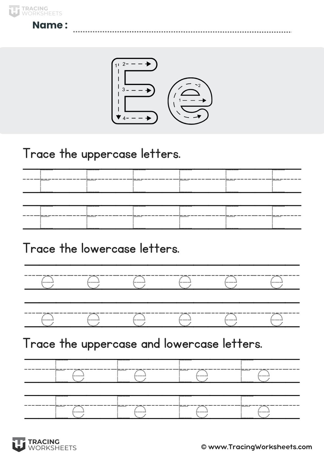 Letter E Handwriting Practice