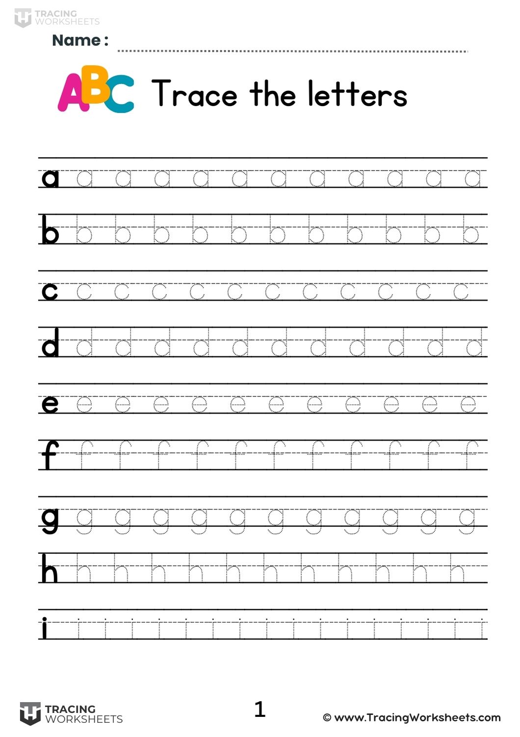 Lowercase Repetition Tracing Worksheets (Page 1)