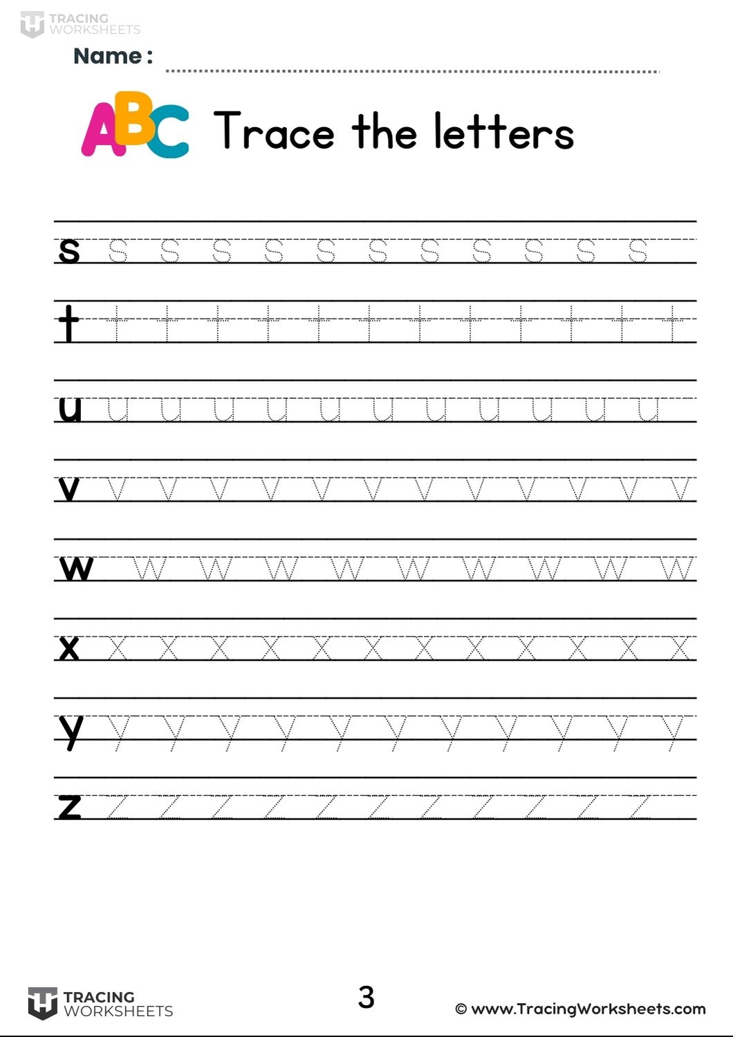 Lowercase Repetition Tracing Worksheets (Page 3)