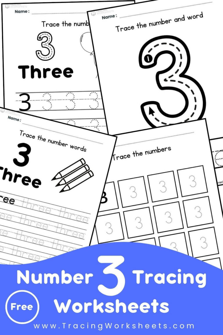 Number 3 Tracing Worksheets