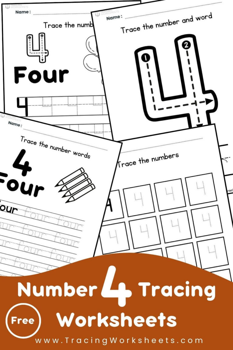 Number 4 Tracing Worksheets