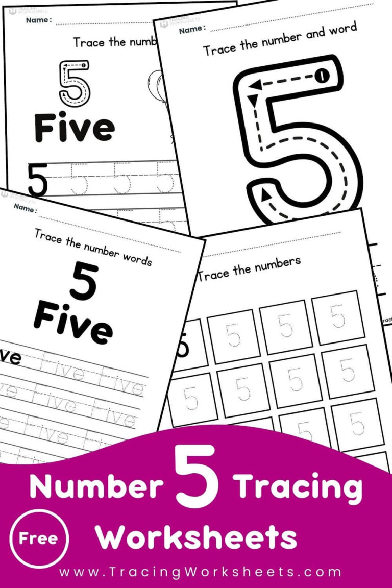 Number 5 Tracing Worksheets