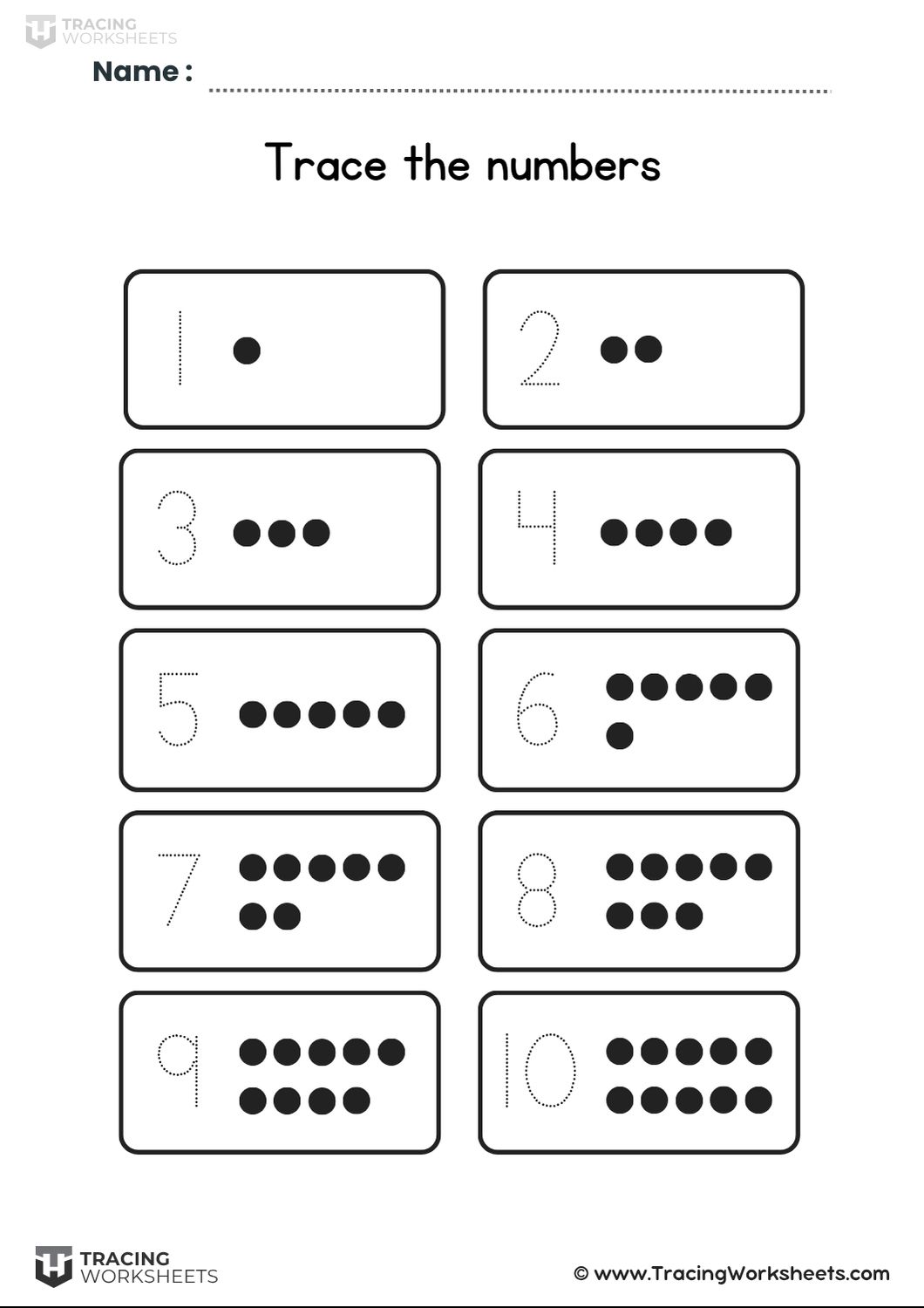 Number and counting cards worksheet
