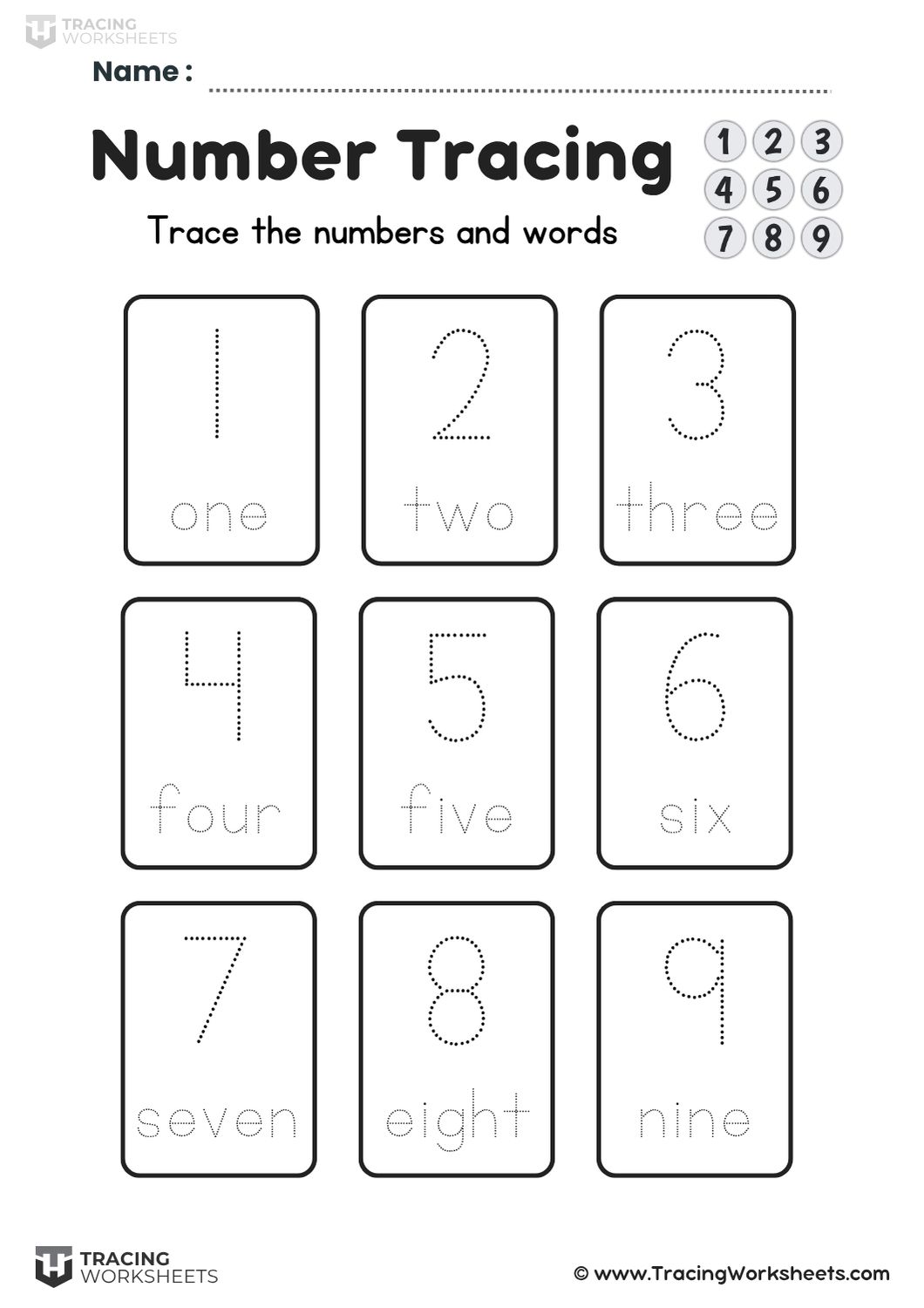 Number and word flashcard tracing