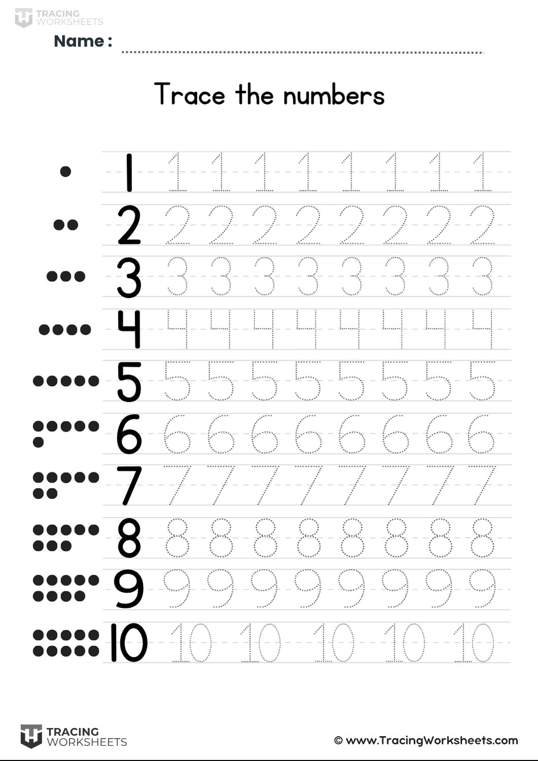 Number tracing with counting dots