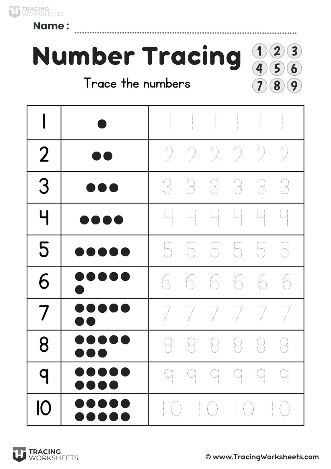 Number tracing with counting practice