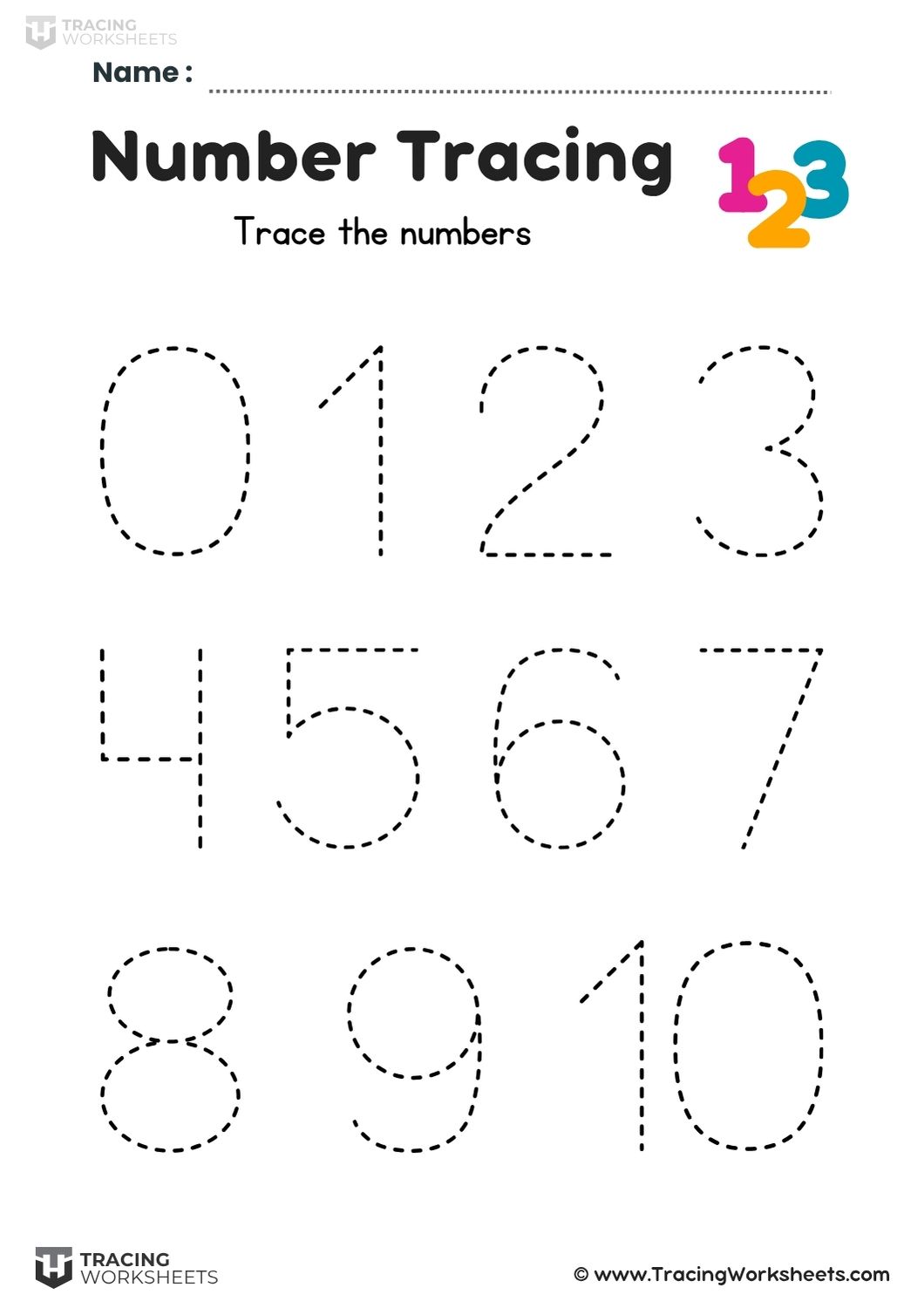 Simple number tracing worksheet 0-10