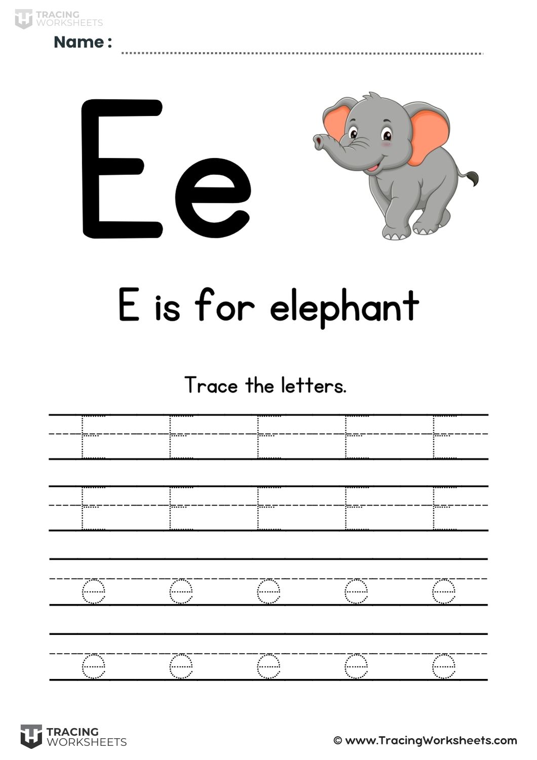 Trace The Letter E (E is for elephant)