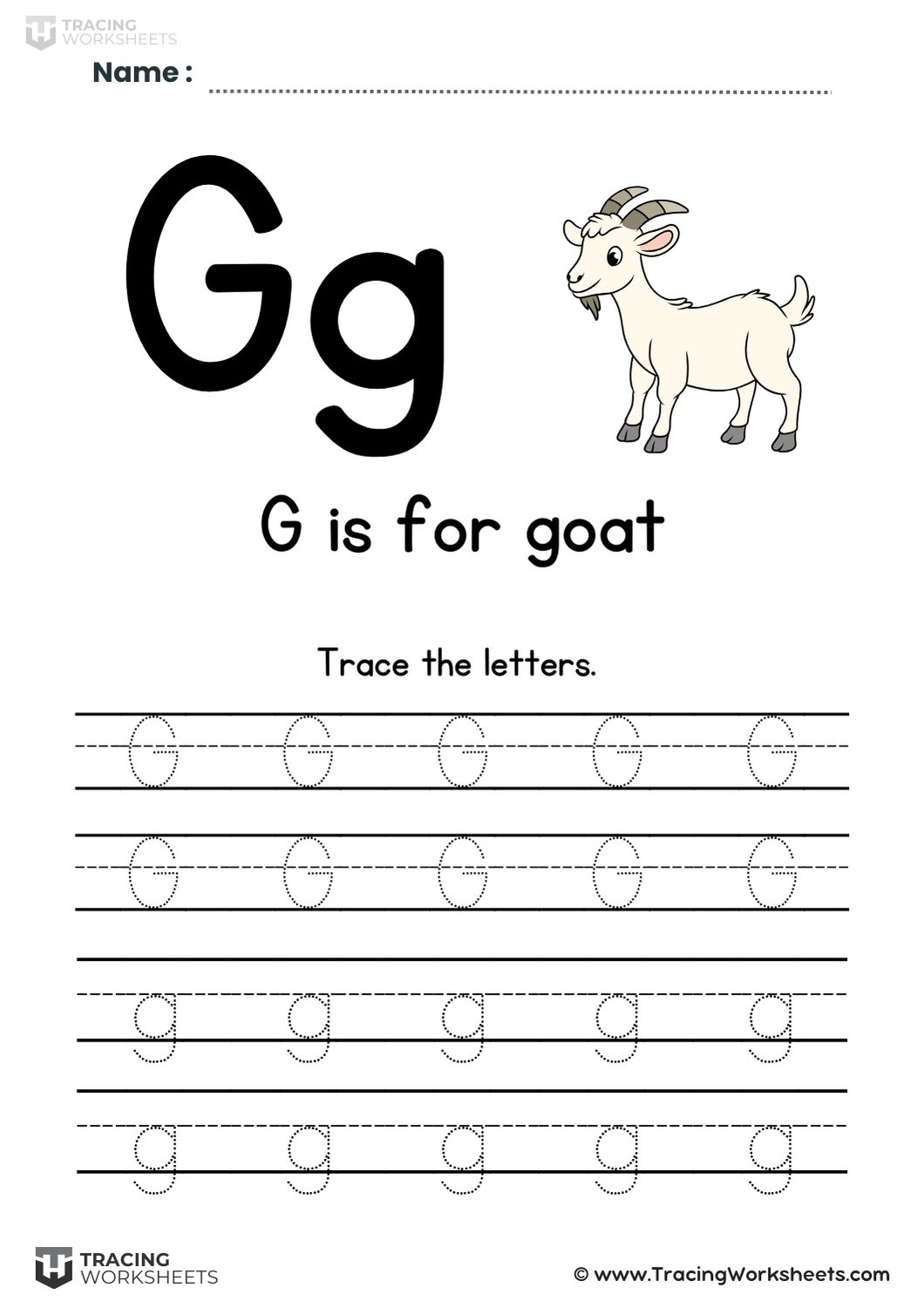 Trace The Letter G (G is for goat)