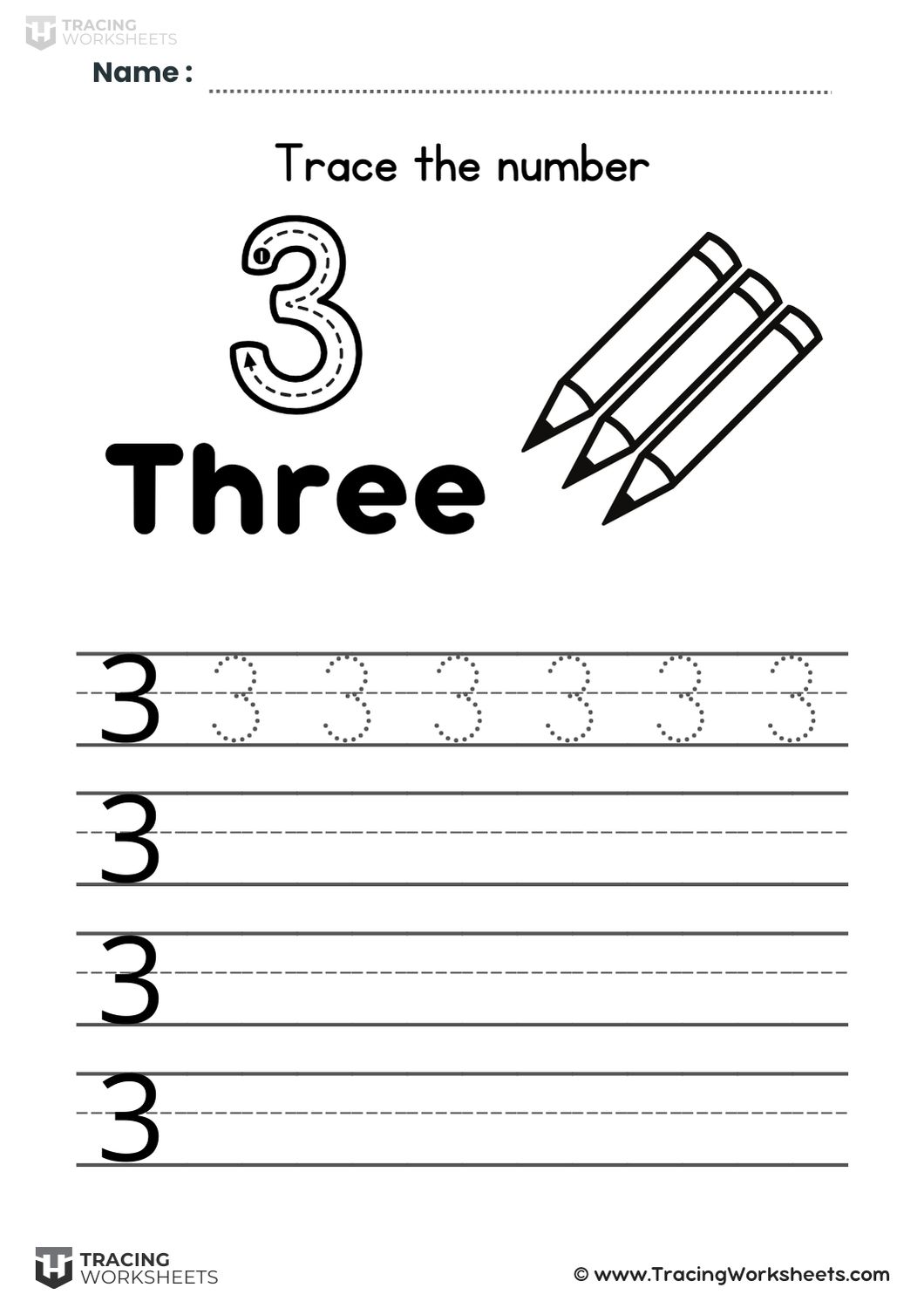 Trace and write number 3 worksheet