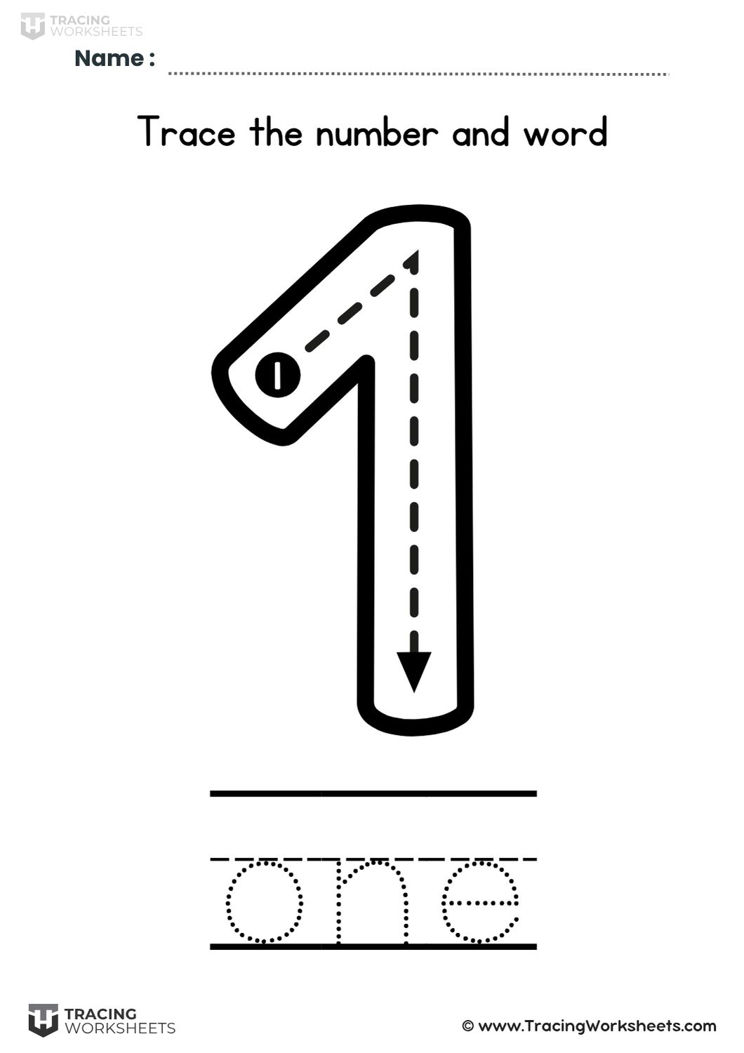 Trace number 1 and the word one