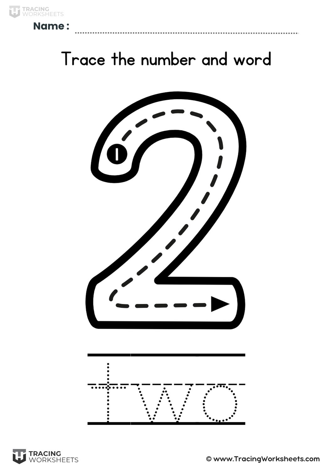 Trace number 2 and the word two