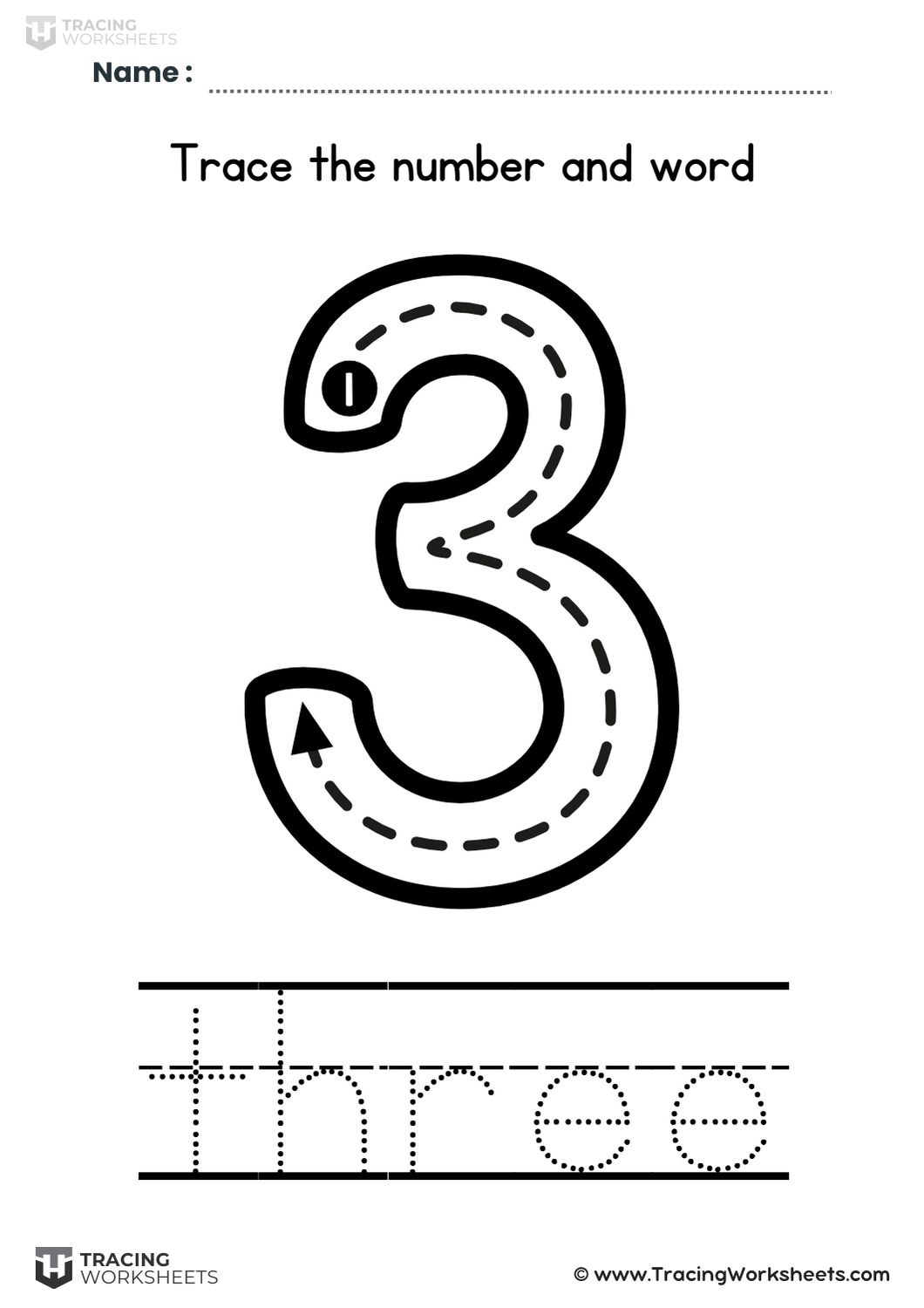Trace number 3 and the word three