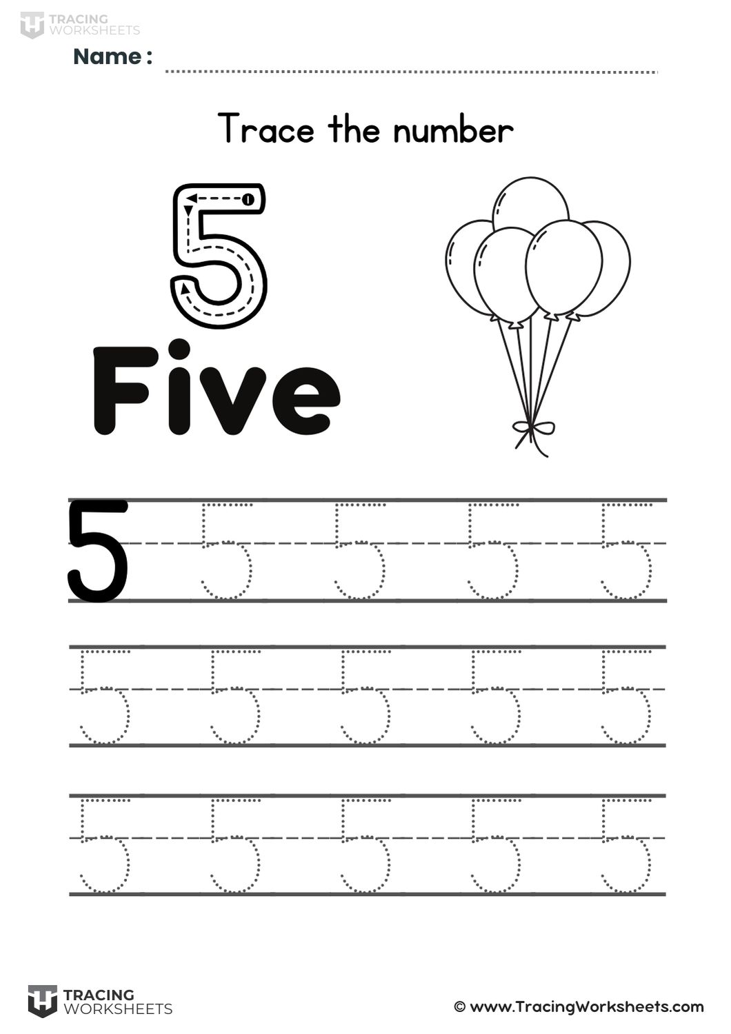 Trace number 5 with balloons