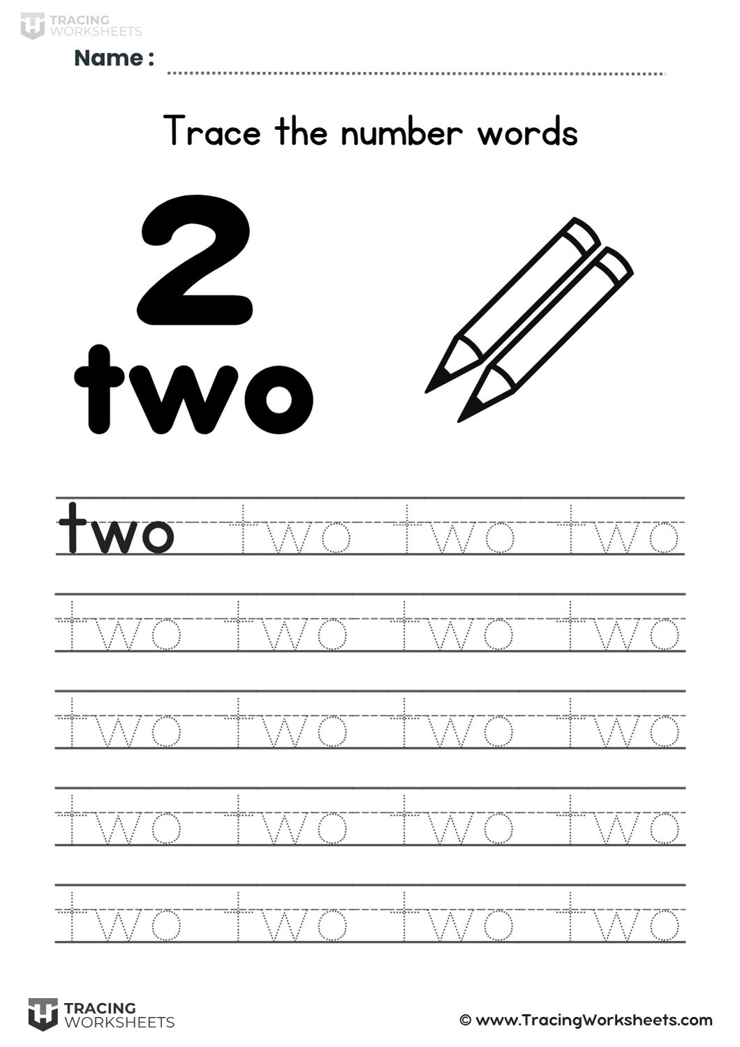 Trace the word two worksheet