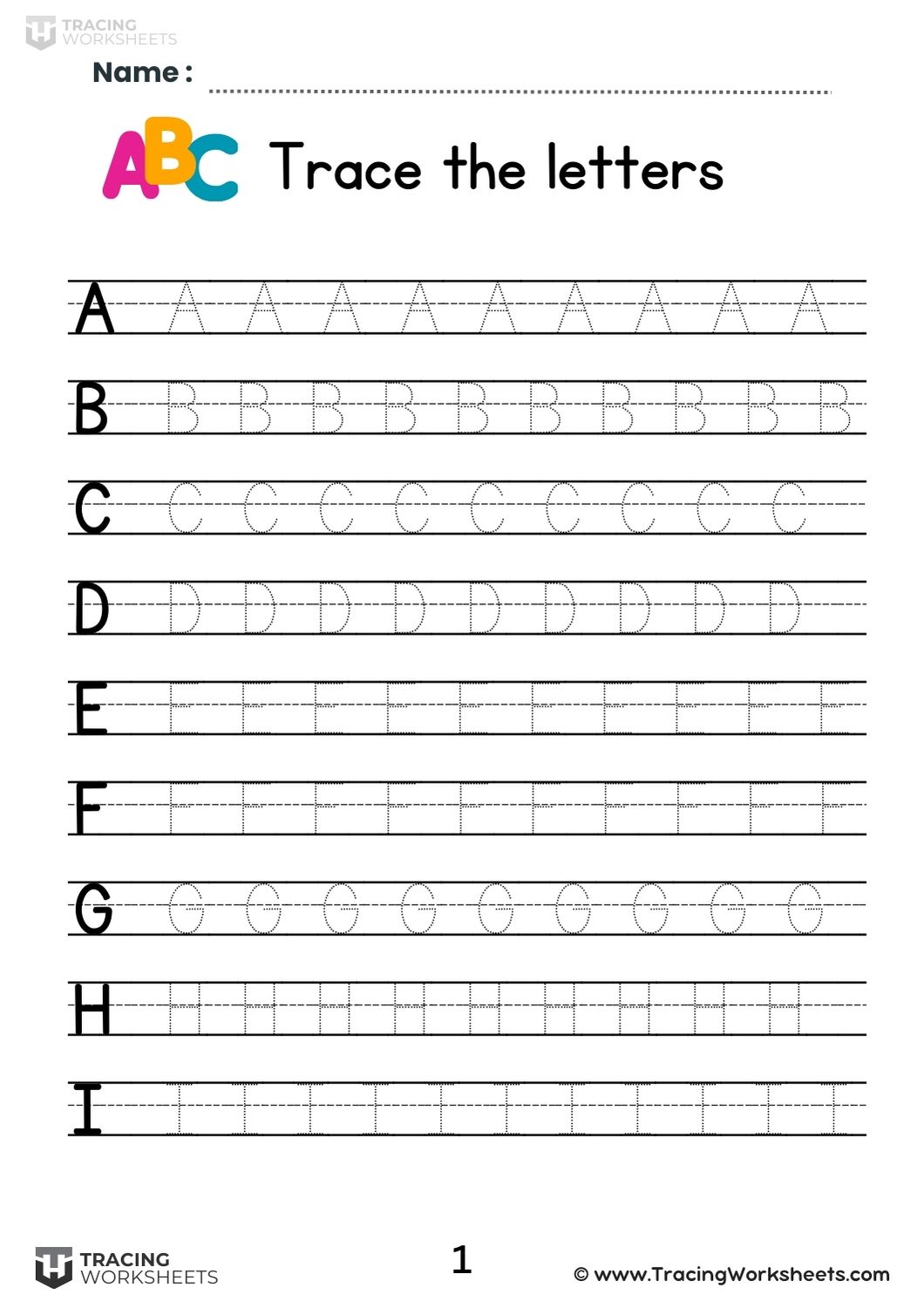 Uppercase Repetition Tracing Worksheets (Page 1)