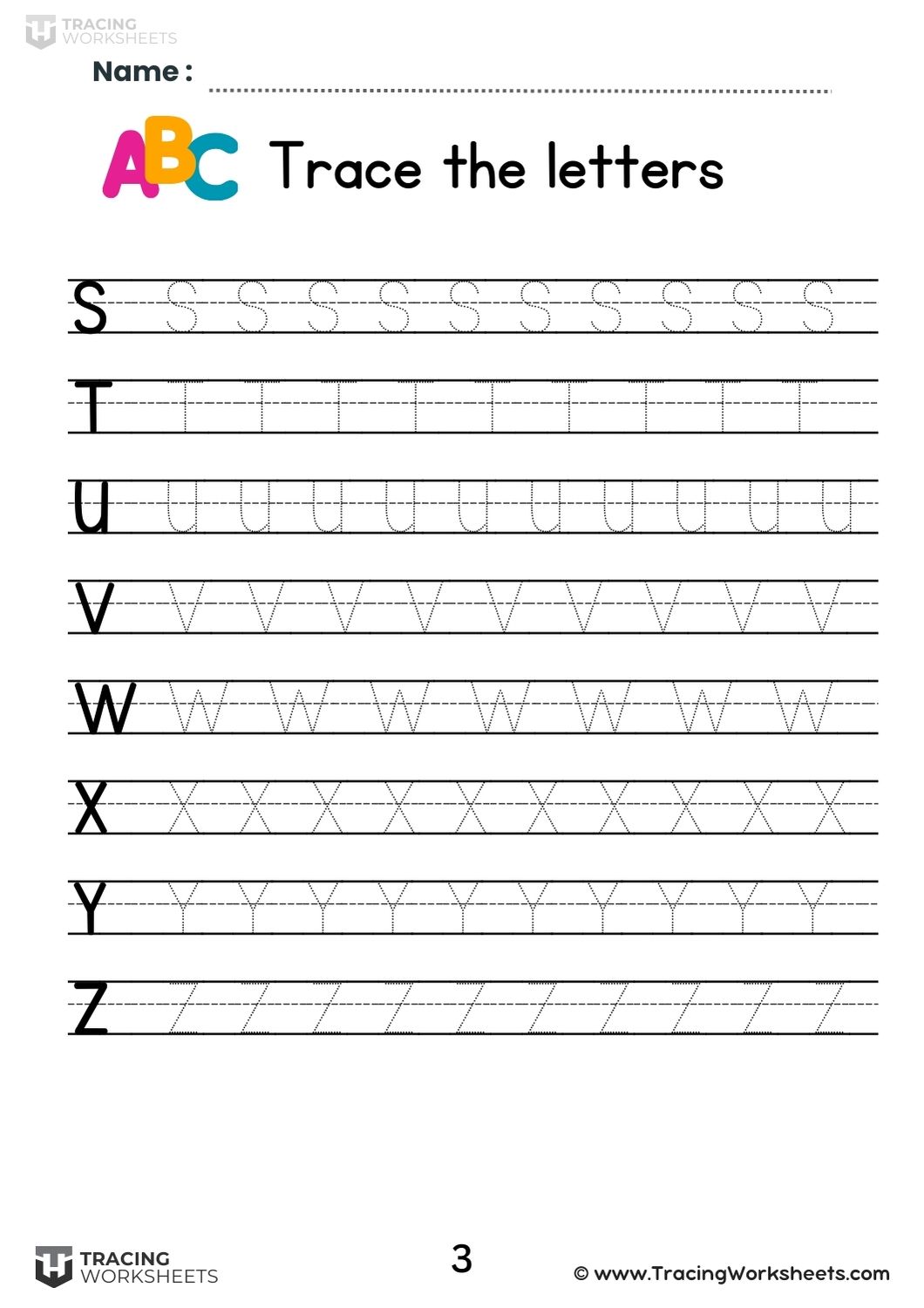 Uppercase Repetition Tracing Worksheets (Page 3)