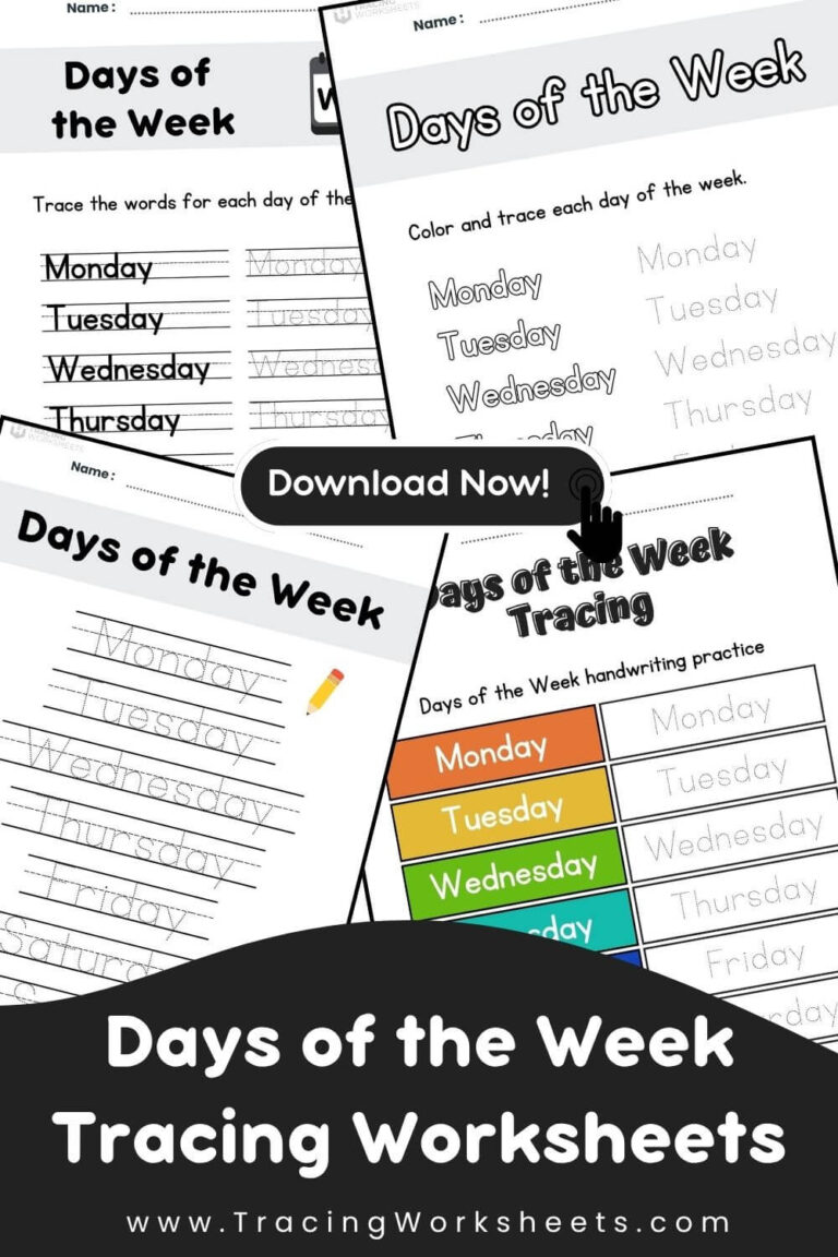 Days of the Week Tracing Worksheets