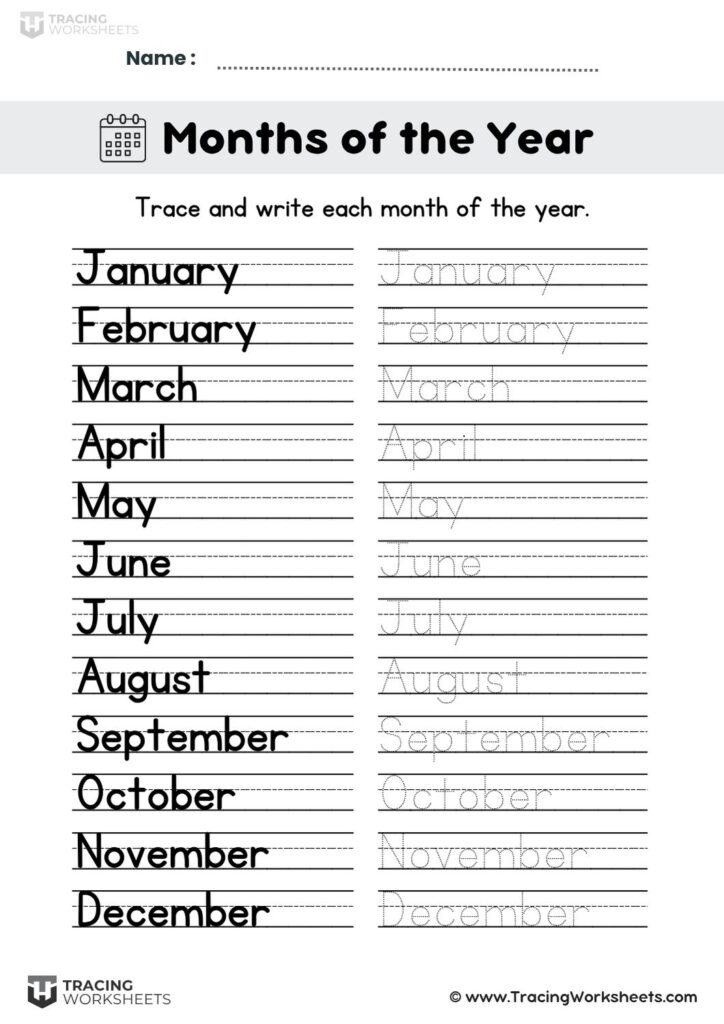 Months of the Year Tracing Worksheets – Free Printables