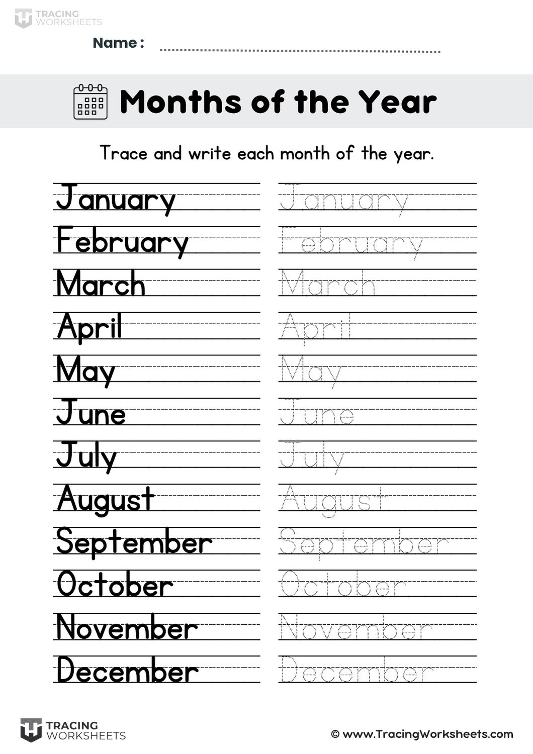 Guided Months Tracing