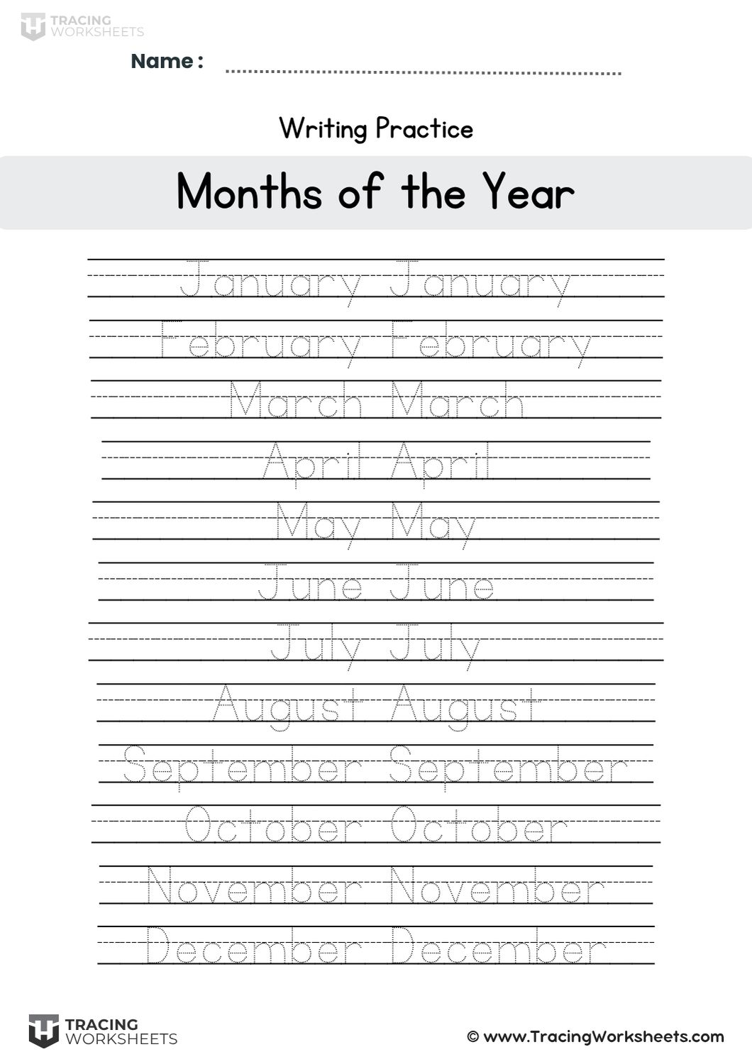 Months Handwriting Practice