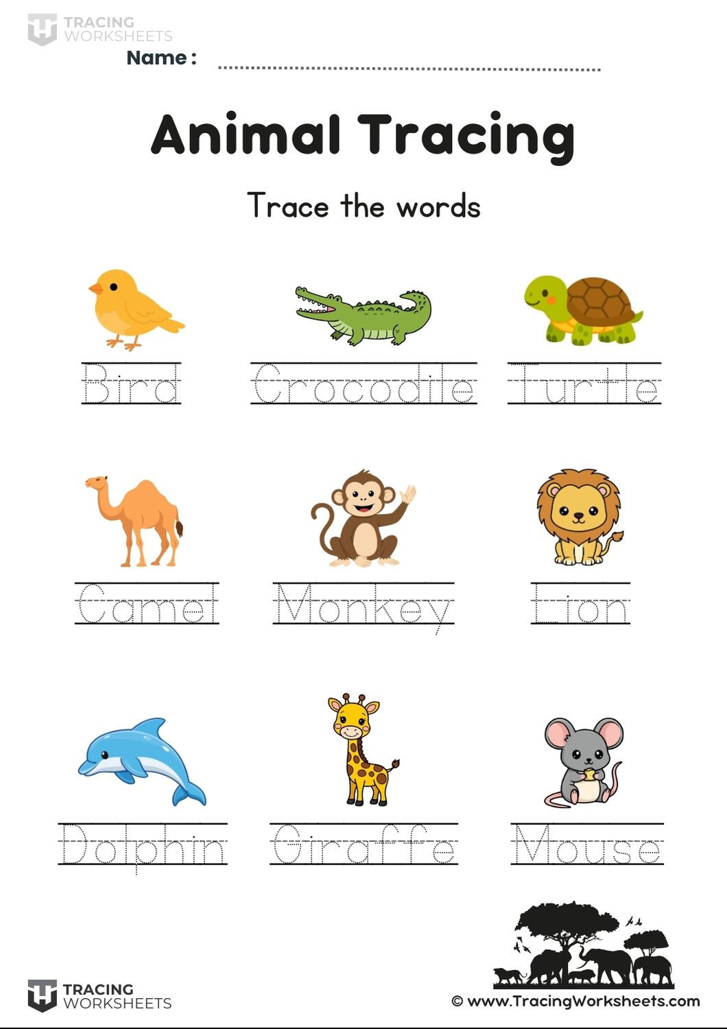 Animal Name Tracing