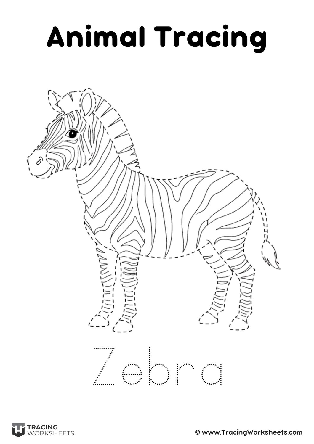Zebra tracing worksheet