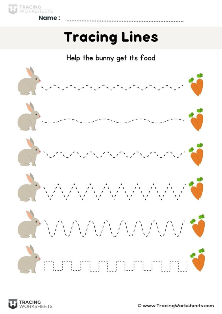 Bunny Tracing Sheets for Preschool & Kindergarten