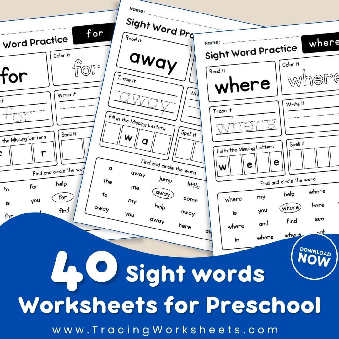 40 Preschool Sight Word Worksheets 1 40 Preschool Sight Word Worksheets