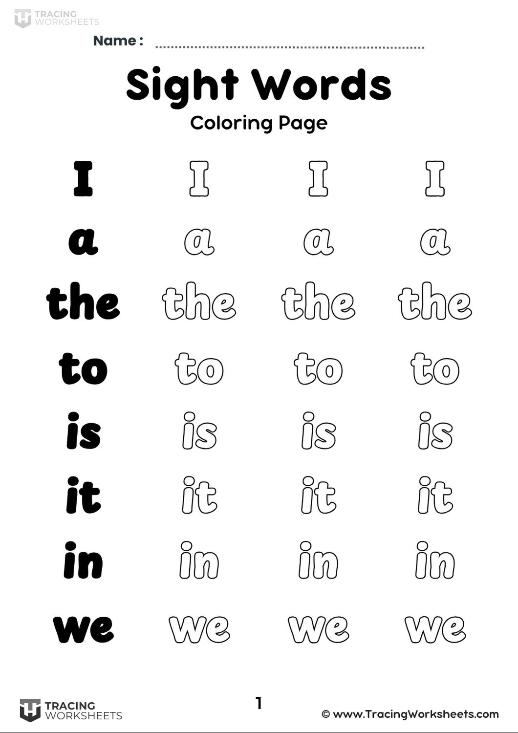 Preschool Sight Word Coloring Pages Preschool Sight Word Coloring Pages