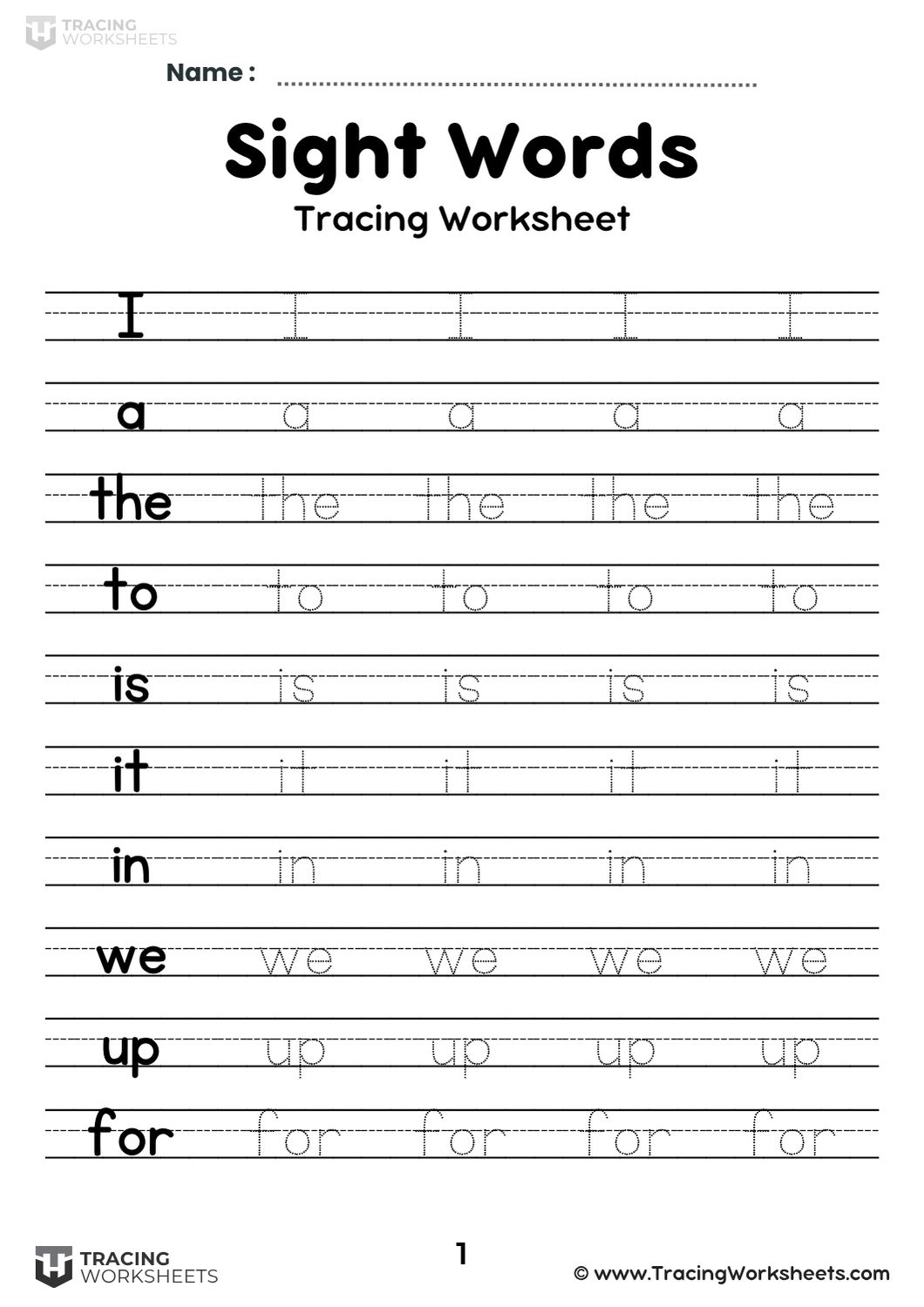 Preschool Sight Word Tracing Worksheets Preschool Sight Word Tracing Worksheets