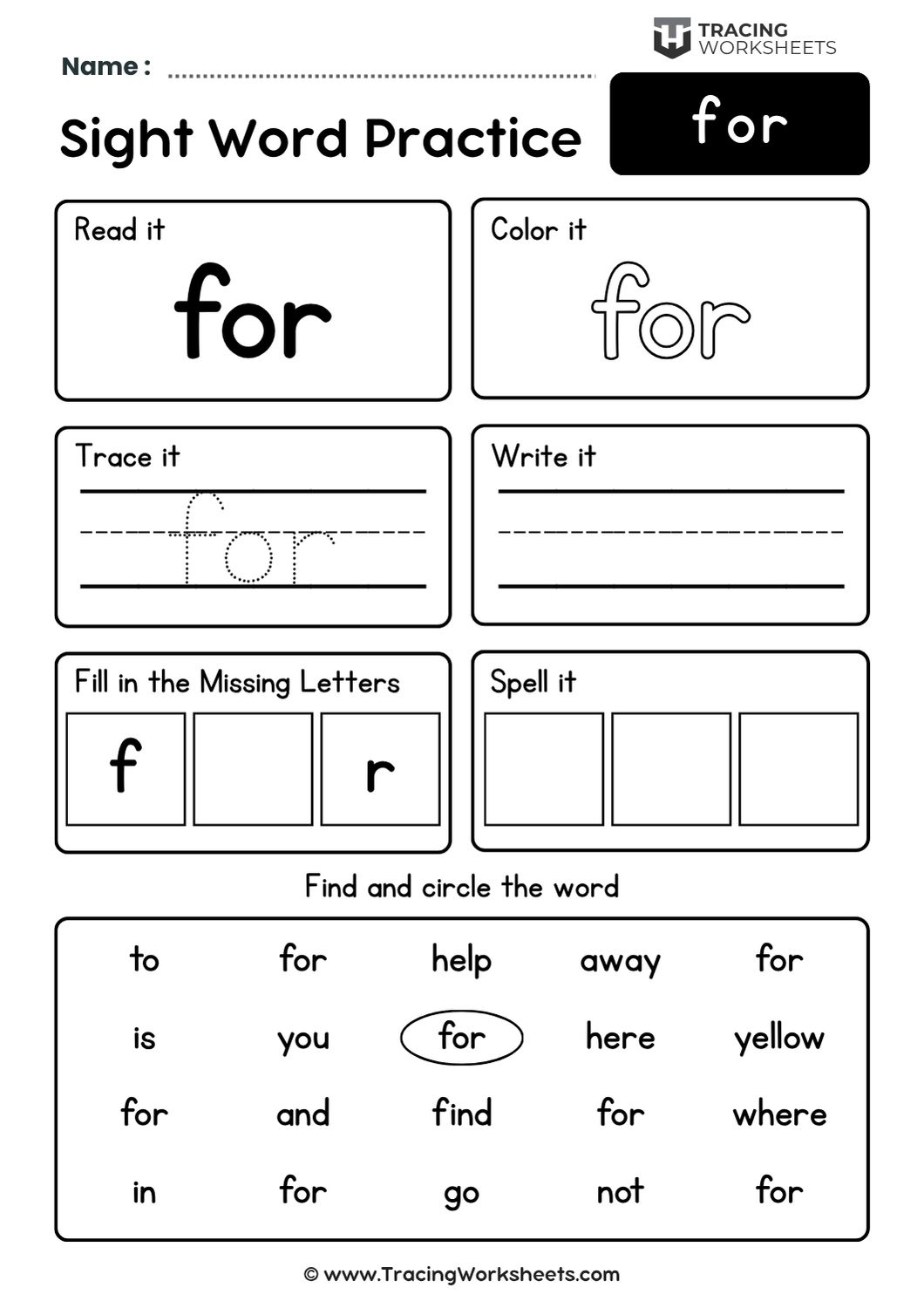 Preschool Sight Word for Worksheet 1 Preschool Sight Word for Worksheet