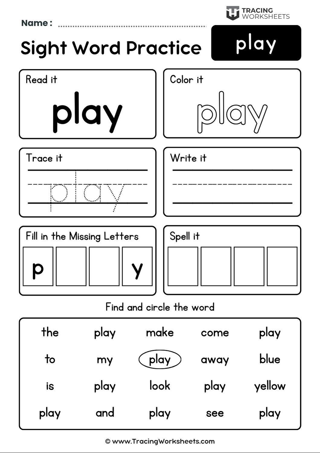 Preschool Sight Word play Worksheet 1 Preschool Sight Word play Worksheet