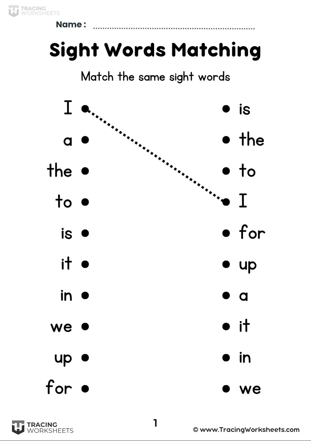 Sight Words Matching Worksheets Sight Words Matching Worksheets