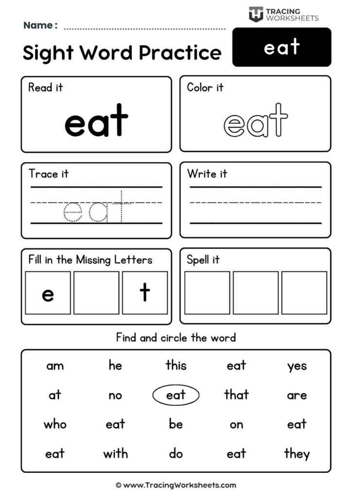 Kindergarten Sight Word Eat Worksheet Kindergarten Sight Word Eat Worksheet