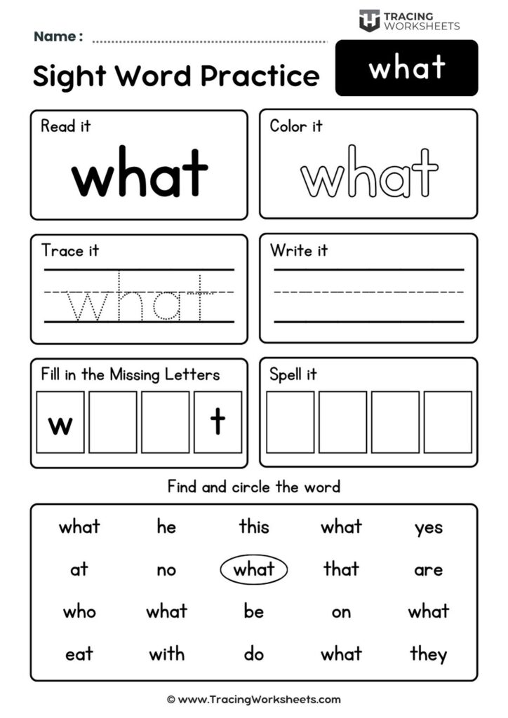 Kindergarten Sight Word What Worksheet Kindergarten Sight Word What Worksheet