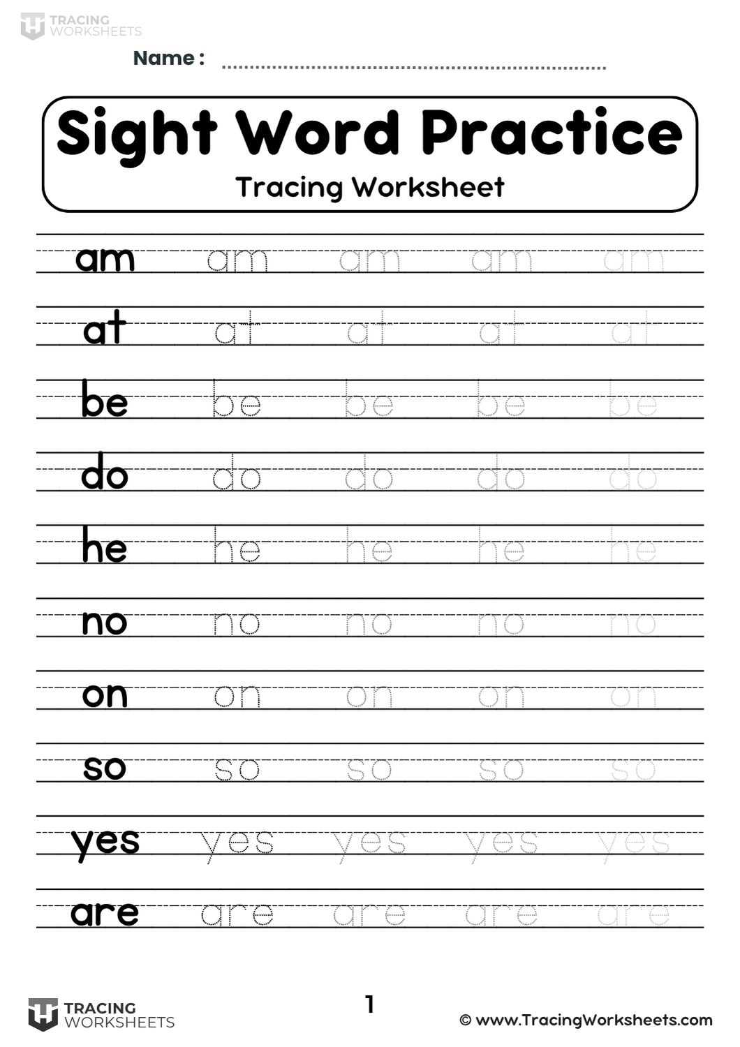 Kindergarten sight word practice worksheets
